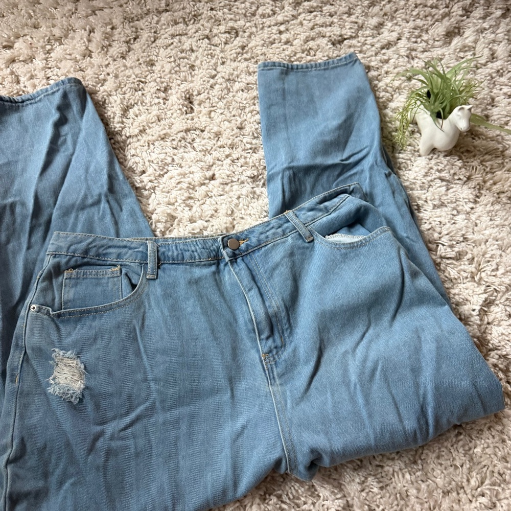 Casual Light Blue 2 XL plus size super cute, distressed Boyfriend Jeans relaxed